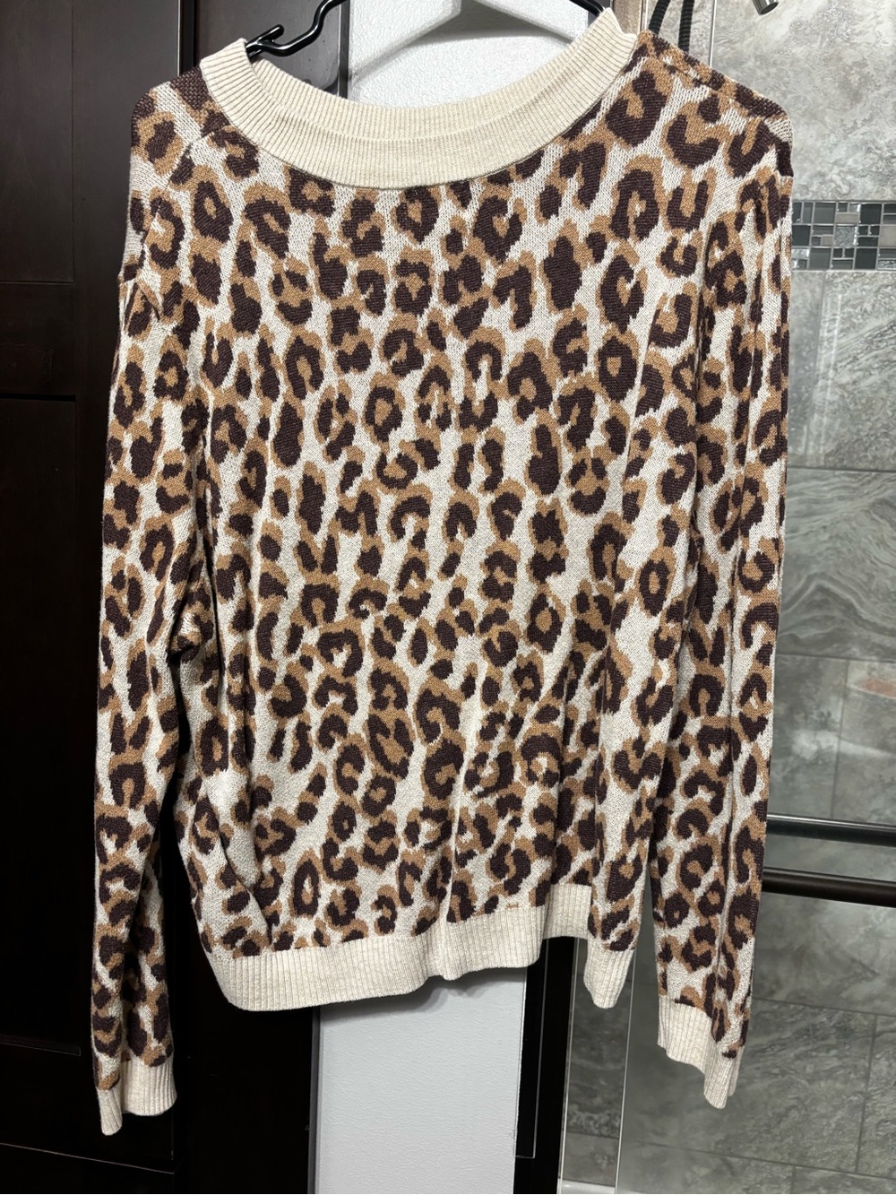 a new day Leopard Print Crewneck Sweater in Brown and Cream